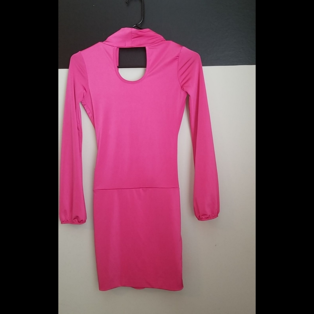 NEW LISTING! Fuchsia Wrapped Plunging Neck Mini Dress - Picture 13 of 15